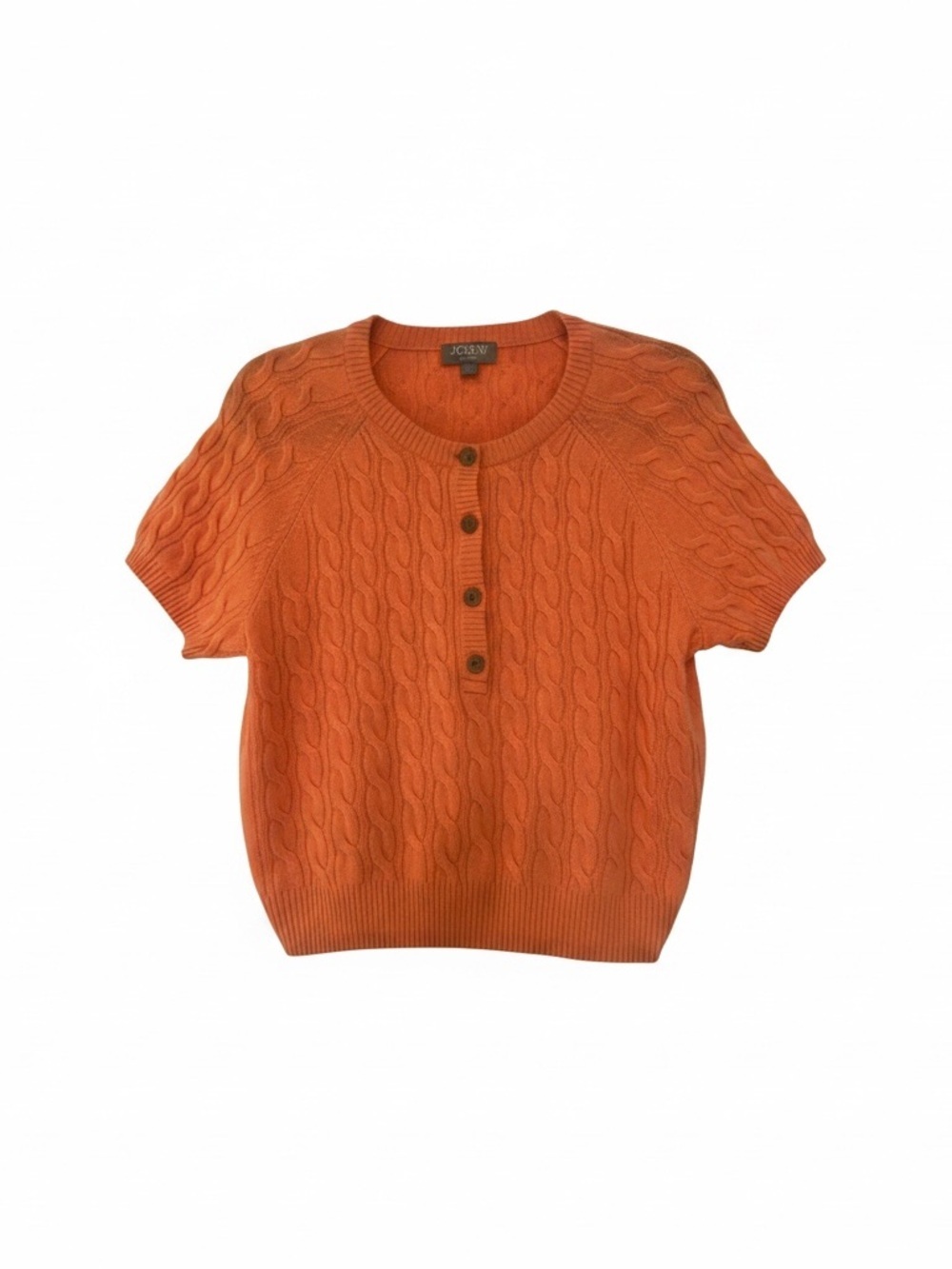 J. Crew Orange Medium Cable-Knit Cashmere Short-Sleeve Henley Sweater Preppy